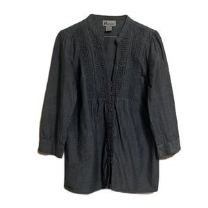 Marisol, 100% Cotton, Long V-Neckline, Kimono Sleeves Top, Jean Gray, Medium